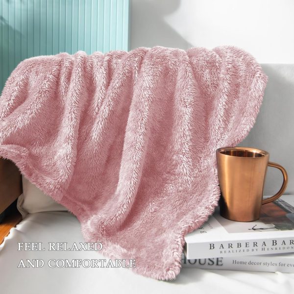 Fuzzy Fleece Throw Blanket Dusty Pink