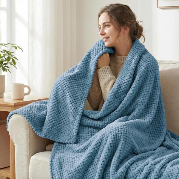 Large Waffle Fleece Throw Blanket Slate Blue