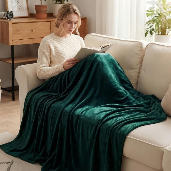 Soft Large Fleece Throw Blanket Forest Green