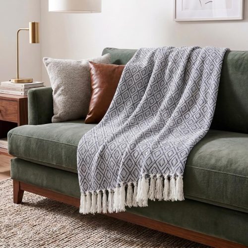 img-621ae6967fb06e04abfc Cotton Throw Blanket Navy Double Diamond