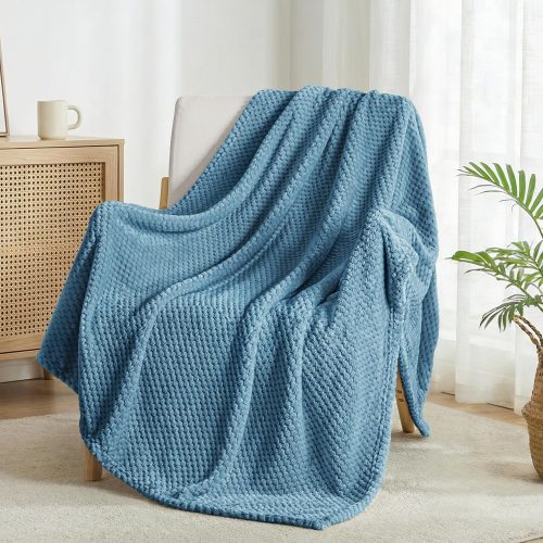 Large Waffle Fleece Throw Blanket Slate Blue