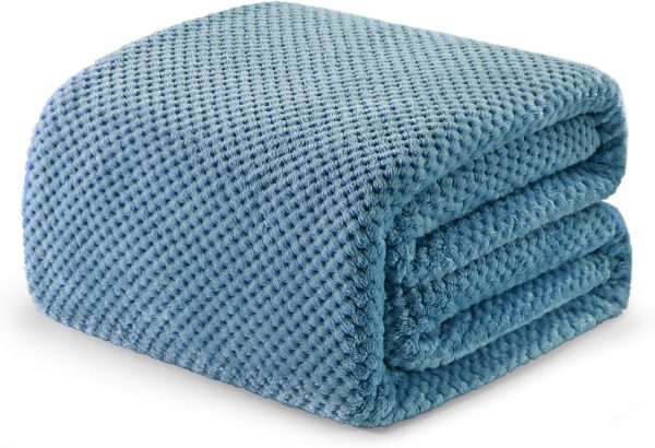 Large Waffle Fleece Throw Blanket Slate Blue
