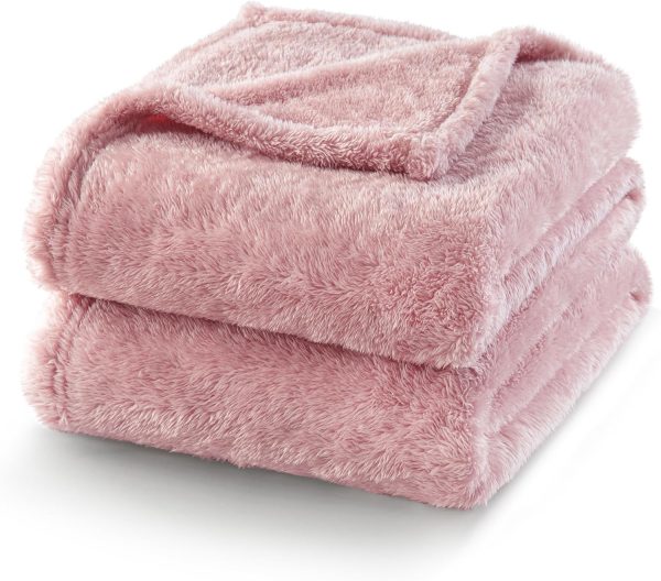 Fuzzy Fleece Throw Blanket Dusty Pink