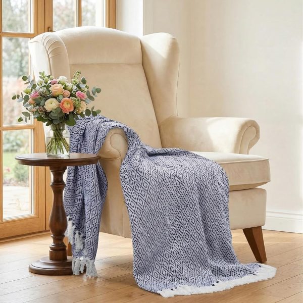 img-e4d92bfe36d7ead6639e Cotton Throw Blanket Navy Double Diamond